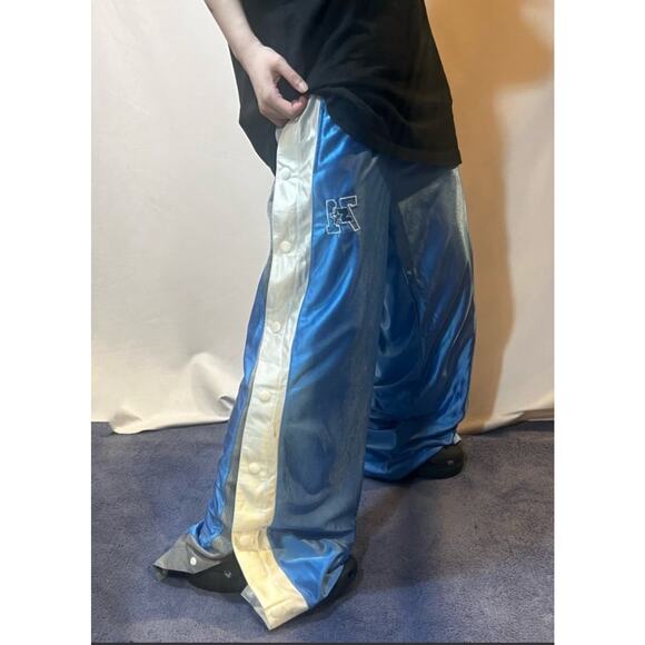 Vintage Starter Blue Gray White Tear Away Warm-Up Pants Satin Mens Size Medium - Picture 1 of 12